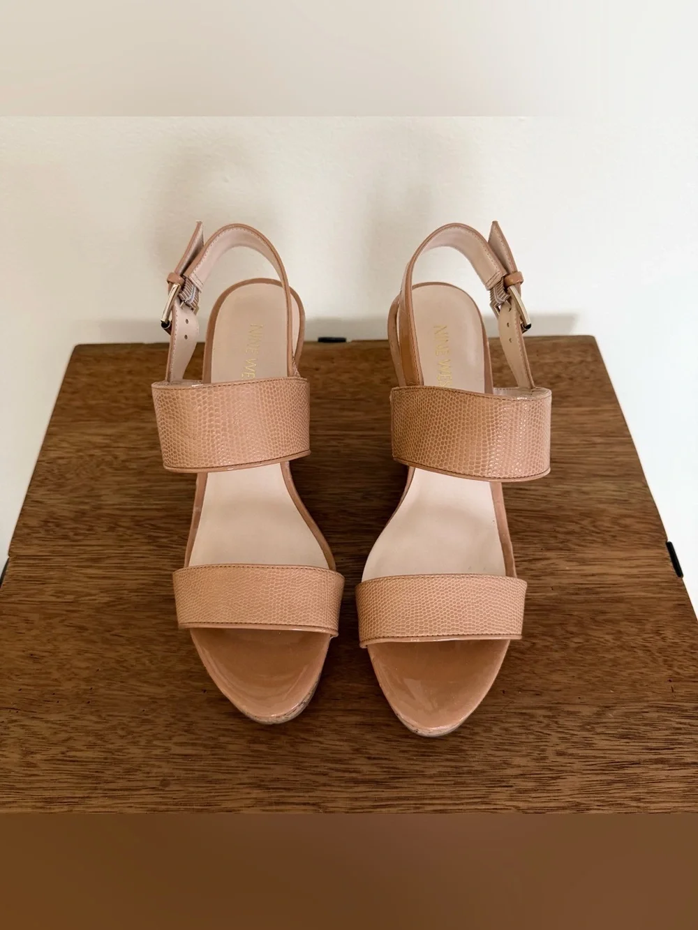 Nine West cork-wrapped platform and adjustable ankle strap